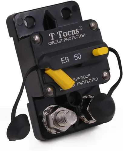 Vista 61 de Disyuntor de pernos Hi-Amp E9 T3 250A de 3/8 pulgadas con reinicio manual 12 V - 48 V CC Impermeable IP67, montaje en superficie, 250 amperios