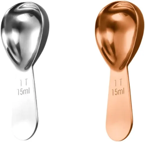 2 cucharas de café de acero inoxidable, las buenas cucharas medidoras de acero inoxidable para café, té y más (para plata + oro rosa, 0.5 onzas