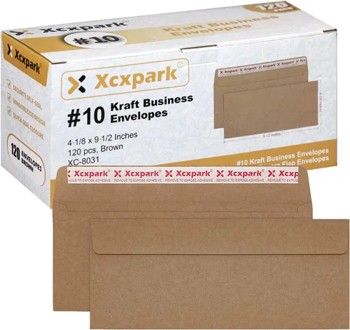 Xxcxpark 120 sobres de seguridad color marrón #10 de 4-1/8 x 9-1/2 pulgadas, sobres invisibles sin ventanas, sobres de sellado rápido súper fuertes,