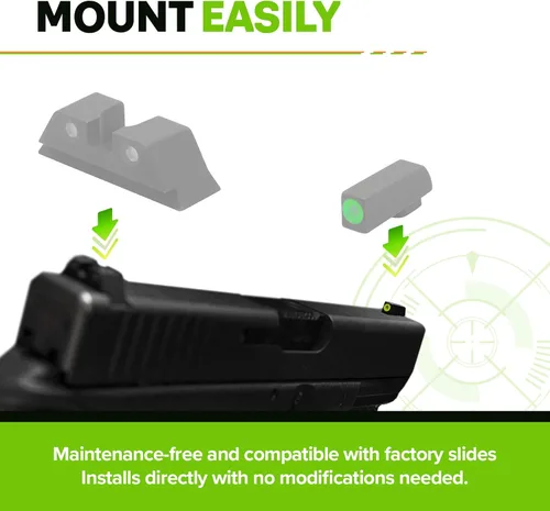 Vista 4 de MEPROLIGHT Miras nocturnas hiperbrillantes compatibles con Glock 19, 17, 43x, 20, tritio verde, fotoluminiscente frontal de color extra brillante
