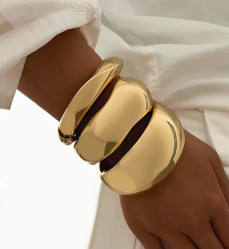 Vista 5 de Pulseras de oro grueso para mujer, delicadas pulseras apilables grandes chapadas en oro de 14 quilates, joyería de moda