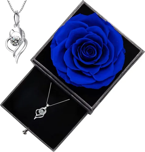 Rosa real preservada con collar de plata de ley, caja de regalo de joyería de rosa preservada con collar con dije, rosa eterna, regalo para mamá,