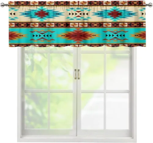 Vista 8 de ZFRXIGN Cortina de cenefa de cocina de caballo occidental para ventanas pequeñas, bolsillo azteca tribal cortinas opacas cortas para sala de estar