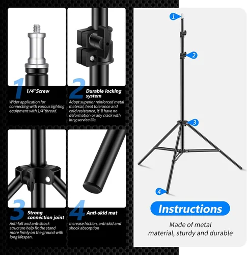 Vista 7 de Neewer Soportes de luz de fotografía de 75 "/6 pies/74.8 in para relfectores, softboxes, luces, paraguas, fondos