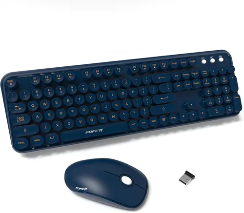 Vista 12 de FOPETT Combo de teclado y ratón inalámbrico, 104 teclas de tamaño completo 2.4 GHz, teclados coloridos con teclas redondas, receptor USB Plug and