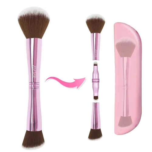 Vista 14 de Jilier Brochas de Maquillaje de Viaje con Estuche, Juego de Brochas de Maquillaje 4 en 1, Brocha para Polvo, Brocha para Base/Rubor, Brocha