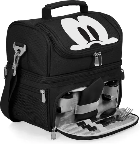 Vista 4 de PICNIC TIME Disney Mickey Mouse Pranzo Bolsa de Almuerzo, Lonchera Aislada con Juego de Utensilios, Bolsa Refrigerante para Almuerzo, (Negro), 11 x