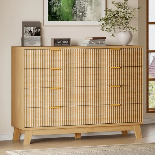 Vista 57 de BORNOON Cómoda acanalada de 7 cajones, cómoda bohemia moderna de 47.2 pulgadas de ancho, soporte de madera para dormitorio, sala de estar, armario