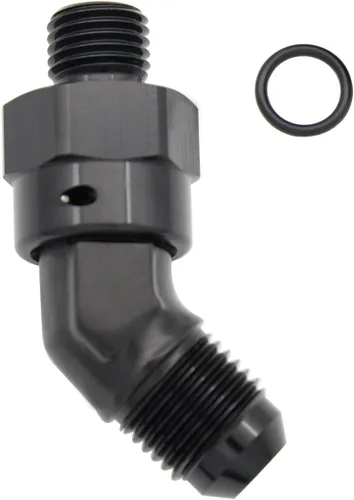 Vista 4 de Adaptador de riel de bomba de combustible macho de aluminio de radio de alto flujo 45 grados 6AN macho a 4AN macho con junta tórica AN4 ORB, negro
