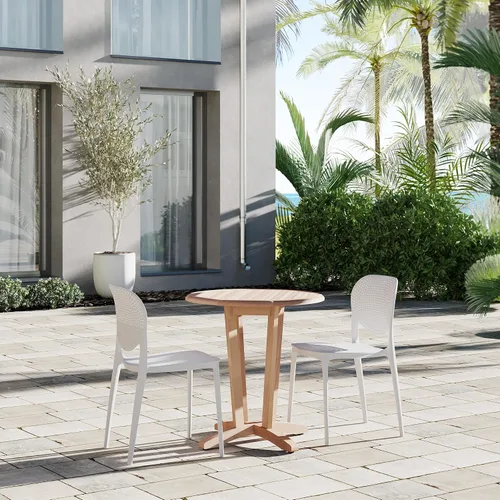 Vista 9 de Yaxaia Victor - Mesa redonda Bistro para exteriores, teca certificada, ideal para patio e interiores, 27 pulgadas de largo x 27 pulgadas de ancho