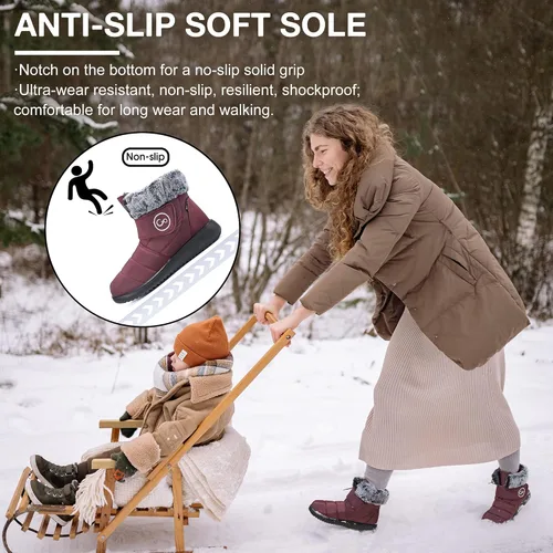 Vista 6 de Botas de nieve para mujer, zapatos de invierno con forro de piel, botas cálidas sin cordones para mujer, botines impermeables, cómodos zapatos