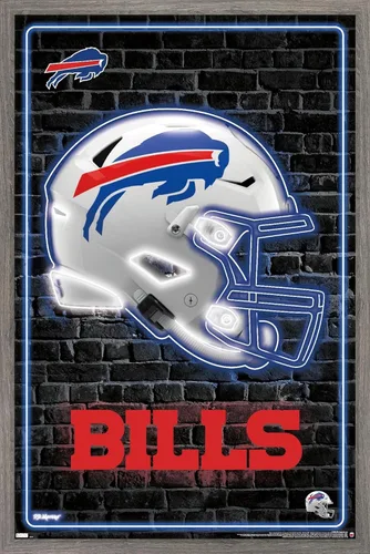 Trends International NFL Buffalo Bills - Póster de pared con casco neón 23, 22.4 pulgadas de largo x 14.7 pulgadas, versión enmarcada en madera de
