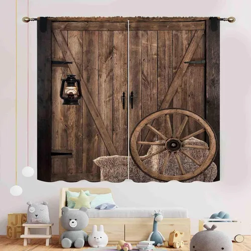 Vista 3 de Cortinas de puerta de granero, cortinas de madera rústica de granja, cabina de madera, tablón de madera, puerta de garaje de madera de granero