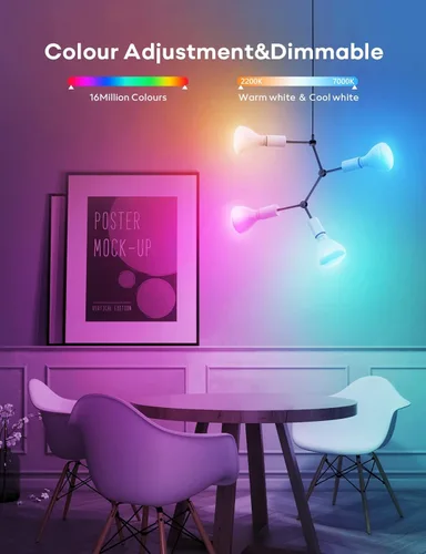 Vista 4 de VOCOlinc Paquete de 1 bombillas inteligentes, RGBW que cambia de color, funciona con Alexa, Apple Homekit y Google Home, luces LED Smart WiFi BR30