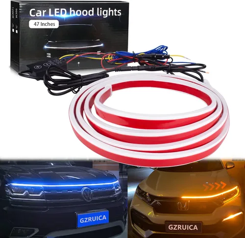 Vista 22 de Tira de luz para capó de automóvil, 31 pulgadas, tira de luces LED azules exteriores para capó, flexible, impermeable, escaneo dinámico DC12V, luces