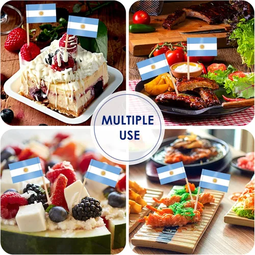 Vista 7 de AhfuLife Palillo de dientes con bandera de Argentina, 100 piezas de palillos de cóctel de Argentina, adornos para cupcakes argentinos