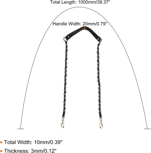 Vista 2 de Uxcell Correa de cadena plana de hierro de cuero de 39 pulgadas para bolso de mano, mango de reemplazo de hombro, negro con cadena dorada