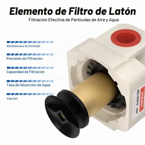 Vista 6 de AIRZOE 1/2" NPT Secador de Aire para Compresor - Separador de Agua del Compresor de Aire AF4000-04, Drenaje Manual, Elemento de Latón de 5 Micrones