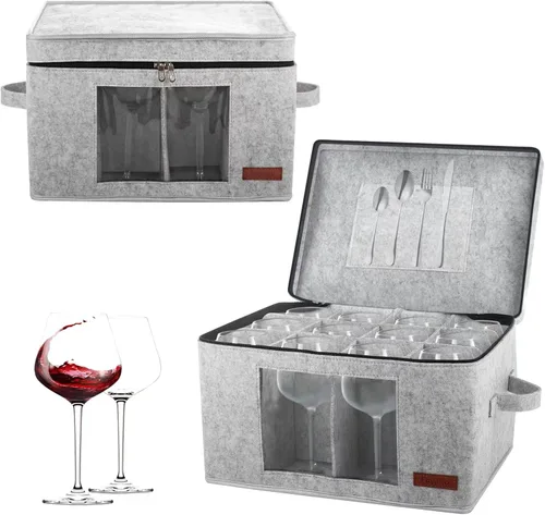 Vista 11 de Foyego Paquete de 2 Cajas de Almacenamiento para Copas de Vino con Divisores, Contenedores de Almacenamiento para Copas de Vino para Empacar