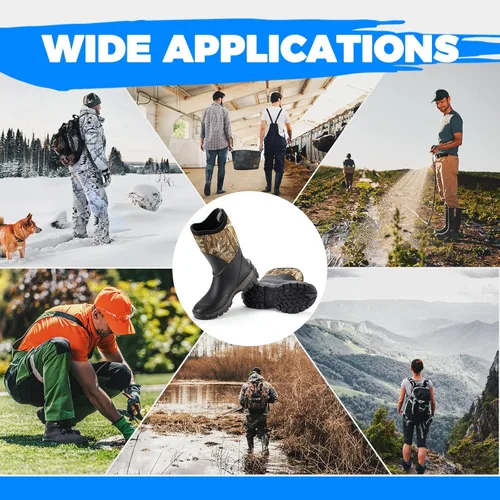 Vista 7 de kemimoto Hunting Boots for Men, Waterproof Rubber Boots with Neoprene Insulated, Durable Muck Work Rain Boots Anti Slip for Factory Farming