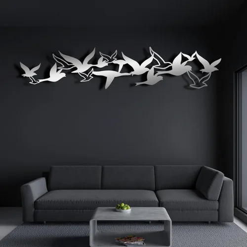ICEWQOQU Arte de pared de pájaros de metal, decoración de rebaño de pájaros voladores, arte de pared para sala de estar, letrero de pájaro (45 Plata