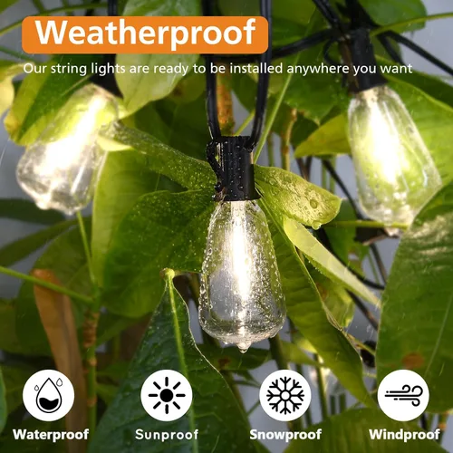 Vista 3 de Brightever Tira de luces regulables para exteriores con control remoto, 3 colores en 1 luz LED de patio para exteriores con 25+1 bombillas Edison