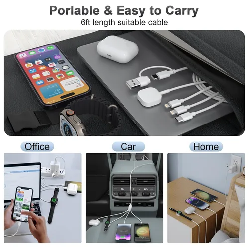 Vista 7 de Cargador de Apple Watch 4 en 2, USB C, cable de carga múltiple para iWatch/iPhone/Airpods, cable magnético de reloj para iWatch Series