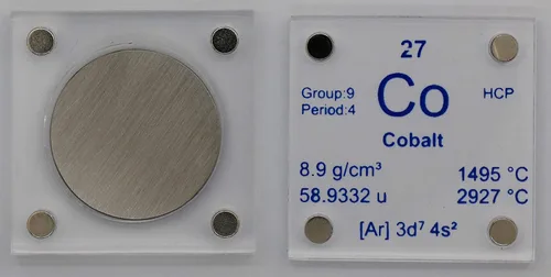 Vista 5 de Disco de metal cobalto (Co) de 0.955 in con estuche acrílico para colección o experimentos