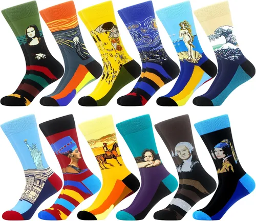 Vista 25 de WeciBor - 12 pares de calcetines de algodón peinado para hombre con diseños divertidos y locos, tamaño 7-10/10-13/13-15 Negro/Azul/Verde/Multicolor