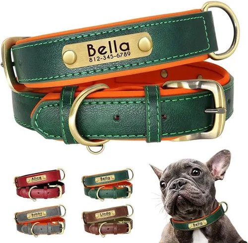 Vista 5 de Collar de cuero personalizado para perro, collar de cuero profundamente grabado para perros y gatos pequeños, medianos, grandes, XL, collar