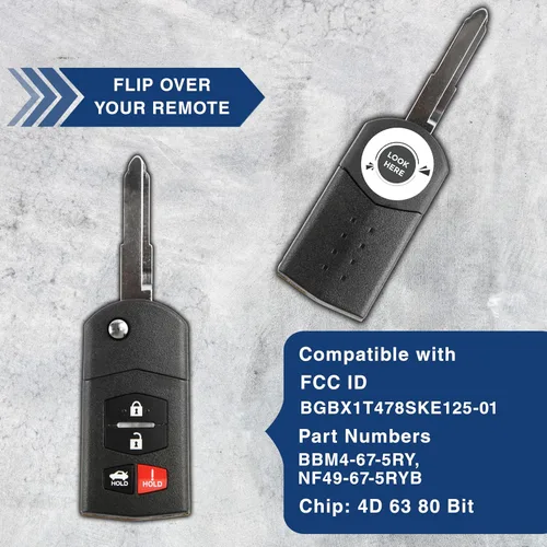 Vista 4 de 2 llaveros de repuesto KeylessOption para Mazda MX-5 Mazda 3 Mazda 6 2010, 2011, 2012, 2013, 2014, 2015, Mazda 3, Mazda 3, Mazda 6, 4 botones