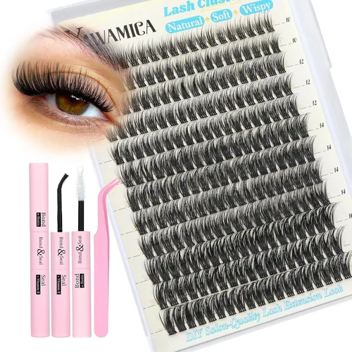 Vista 8 de Yawamica Extensiones de pestañas en racimo Wispy Naturales, Extensiones de pestañas individuales, 10-14mm, racimos de pestañas esponjosas, CC