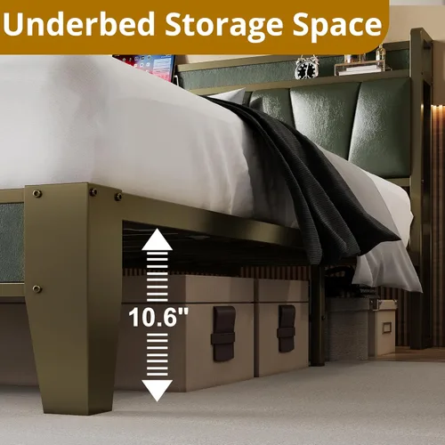 Vista 4 de LIKIMIO Base de cama individual, cabecero de almacenamiento con estación de carga, sólido y estable, sin ruido, no necesita somier, fácil montaje