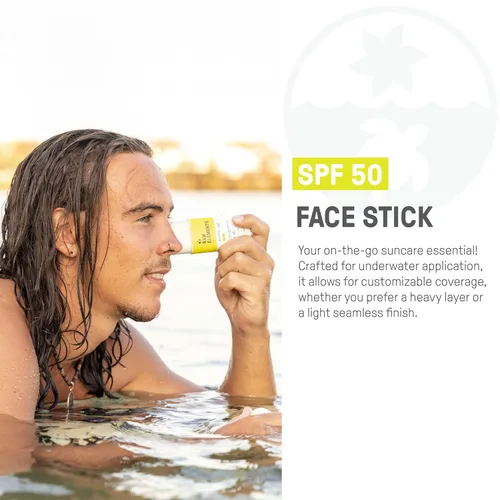 Vista 2 de Raw Elements Face Stick SPF 50 - Protector solar mineral totalmente natural, seguro para arrecifes, resistente al agua, protección UVA/UVB de amplio