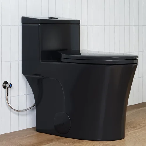 HOROW T0338WB Inodoro Alargado de Una Pieza con Entrada Rugosa de 10", Inodoro Negro Mate con Cómodo Asiento de Altura de Silla ADA de 17.3 de HUNAN HOROW SMART HOME CO.,LTD