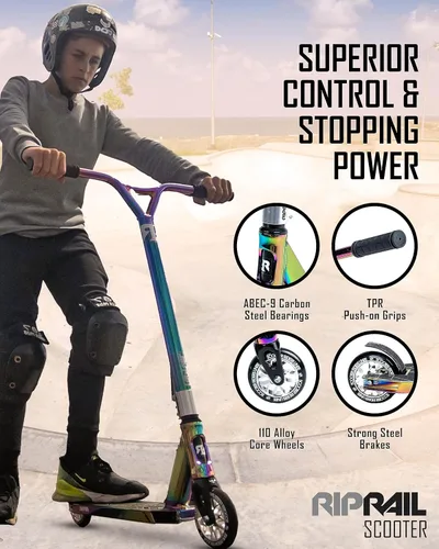 Vista 4 de Jet Fuel Performance Stunt Scooter con cubierta de aleación, ruedas de núcleo de aleación, rodamientos ABEC-9, auriculares sin rosca NECO