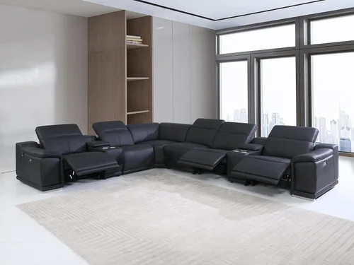 Vista 623 de BlackJack Furniture Venice - Sofá modular de cuero italiano de grano superior de 5 piezas con 3 reclinables eléctricos, reposacabezas ajustable