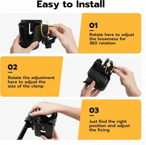 Vista 6 de 2 portavasos para cochecito con soporte para teléfono, soporte para bebidas 2 en 1 extraíble para accesorios de carrito de golf, soporte giratorio