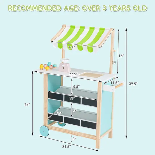 Vista 7 de INFANS Juguete de madera para tienda de comestibles, juego de simulación de supermercado, almacenamiento adicional, 6 escalas de helado, campanas