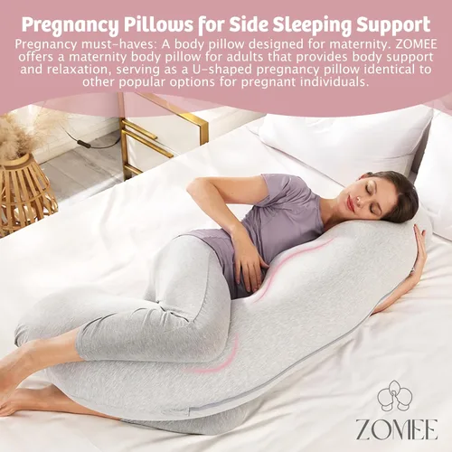 Vista 2 de Zomee Almohada de embarazo cómoda – Almohada de maternidad en forma de J para dormir de lado y lactancia, apoyo acogedor para cuello, cabeza