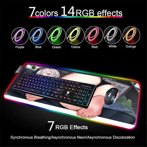 Vista 3 de Gaming RGB Anime Girl Sexy Large Locked Mouse Pad Computer Mousepad Led Backlight XXL Mause Keyboard Desk Mat 35.43 inch x15.74 inch