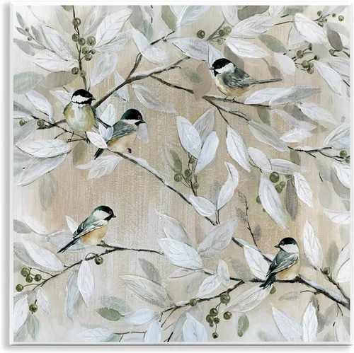 Stupell Industries Chickadee Birds on Tree Branches Soft Berry Fruits, Design by Carol Robinson - Placa de pared de 12 x 12 pulgadas, color blanco