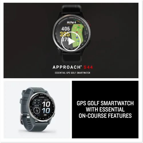 Vista 8 de Garmin Approach® S44, reloj inteligente GPS esencial para golf, pantalla AMOLED, funciones en el campo, bisel de aluminio plateado con banda