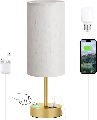 Vista 25 de Dicoool Lámpara táctil de mesita de noche con USB, lámpara de madera regulable de 3 vías para mesita de noche de dormitorio, lámpara de escritorio