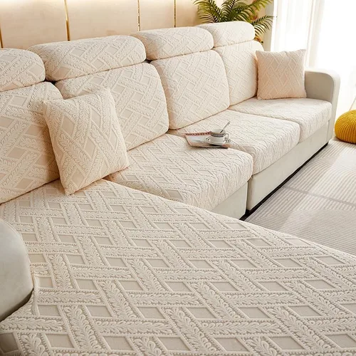 Vista 2 de INFLAG Funda universal resistente al desgaste, funda de sofá elástica, funda de sofá mágica para sofá modular en forma de L, antideslizante y Beige