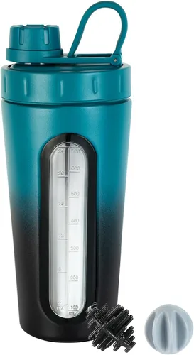 Vista 10 de TOOFEEL Coctelera de acero inoxidable, vaso de metal de 28 onzas para batidos de proteínas, 2 bolas batidoras, no se mantiene frío/caliente, ventana