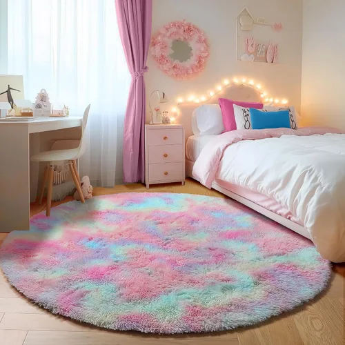 Vista 31 de ONASAR - Alfombra redonda rosa claro de 2 pies, esponjosa, lavable, tapete de gato o perro, suave, afelpada, peluda, tapete circular para dormitorio