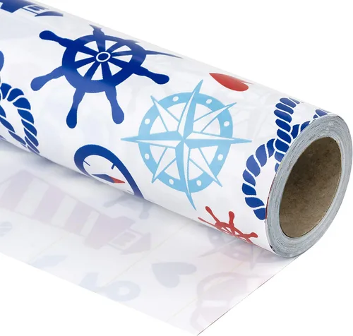 WRAPAHOLIC - Rollo de papel de regalo con anclas náuticas de 30 pulgadas - 30 pulgadas x 33 pies - Diseño de ancla náutica, perfecto para