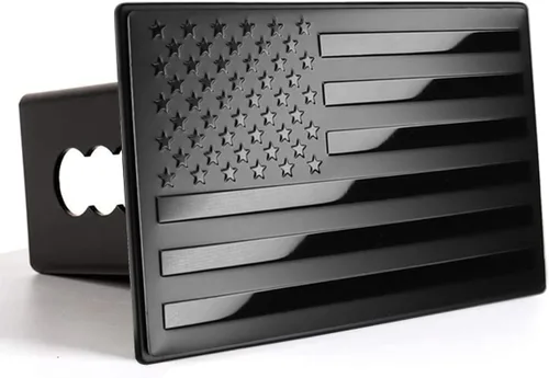 Bonrcea Cubierta de enganche de remolque de metal con bandera estadounidense para receptores de 2 pulgadas, color negro mate