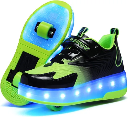 Vista 16 de Ehauuo - Zapatos de dos ruedas con luces recargables, con ruedas retráctiles, tenis unisex con LED intermitentes para Niñas Niños, Principiantes